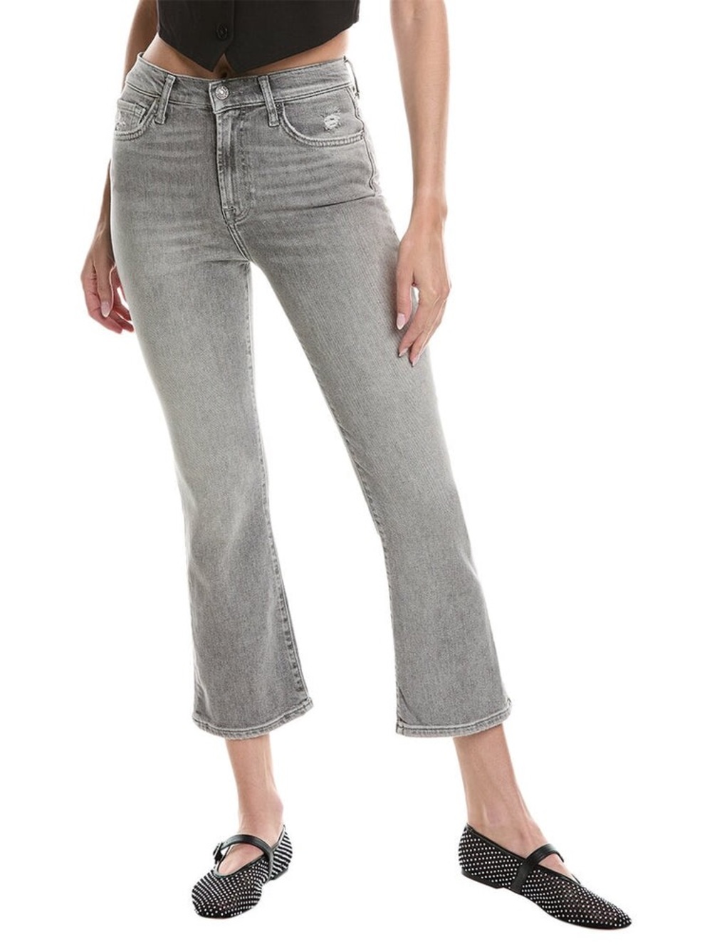 7 For All Mankind Grey Cropped Flare Jeans